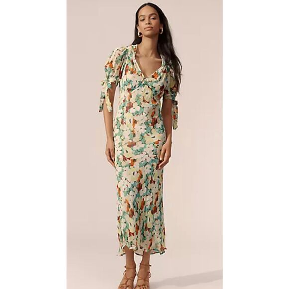 Anthropologie Short Sleeve V Neck Slip Midi Dress printed maxi NWT NEW - Picture 1 of 6